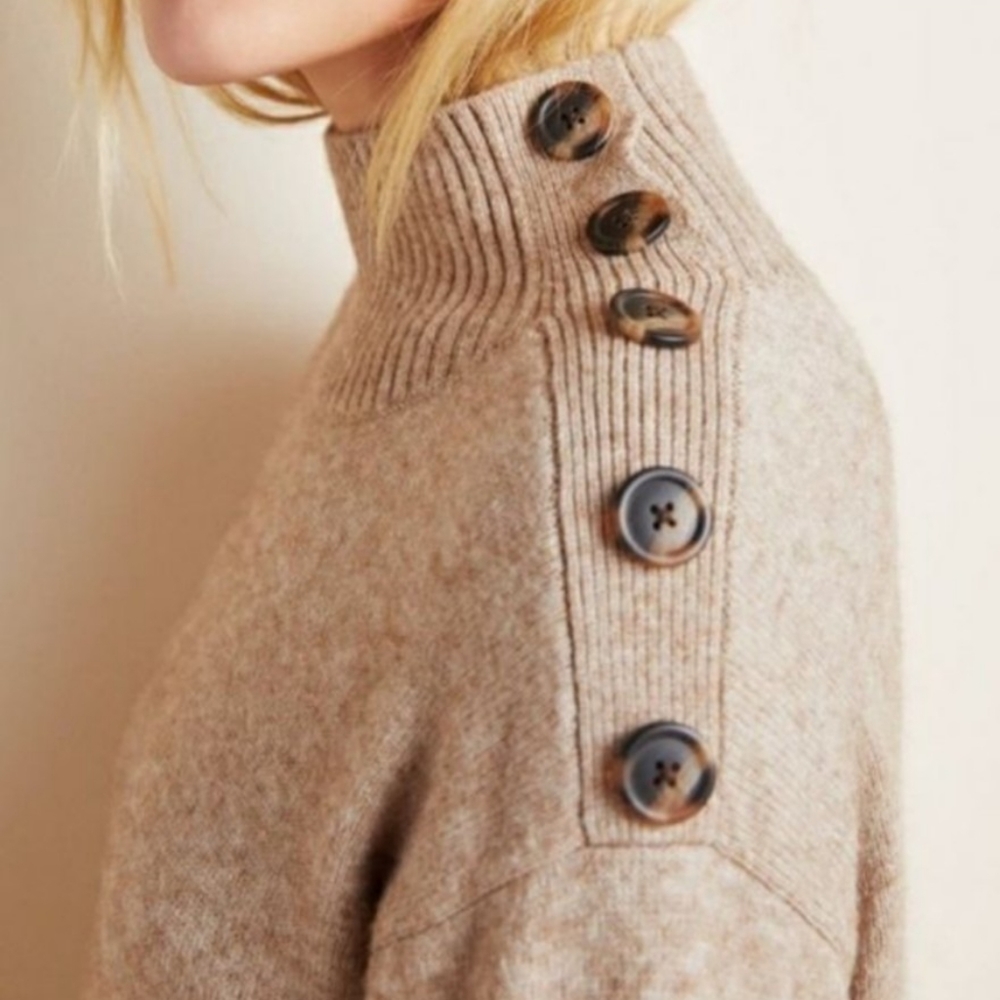 Women's Button-Detail Tan Sweater